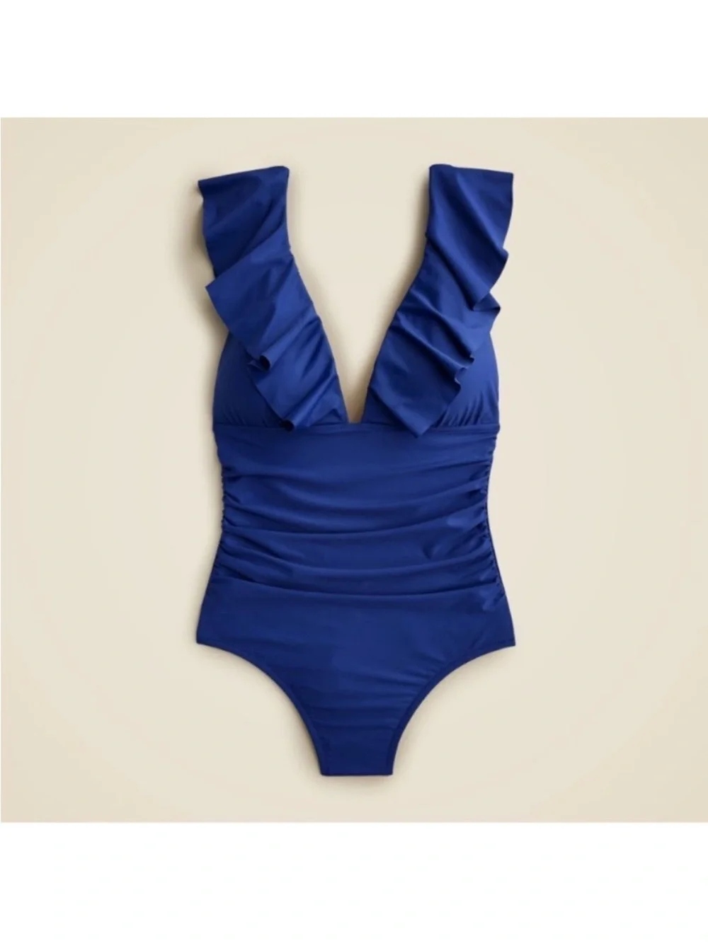 J. Crew Royal Blue Ruffle V-Neck One-Piece Swimsuit